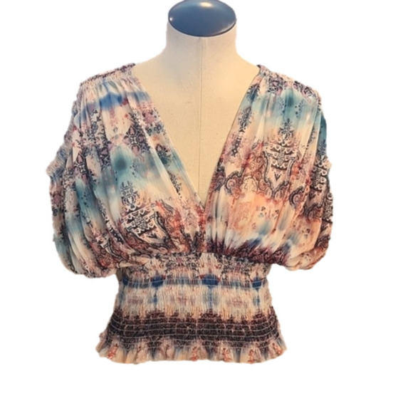 Womens Lovestitch boho kimono sleeves open back w tie ombre top size Small. - Picture 1 of 16